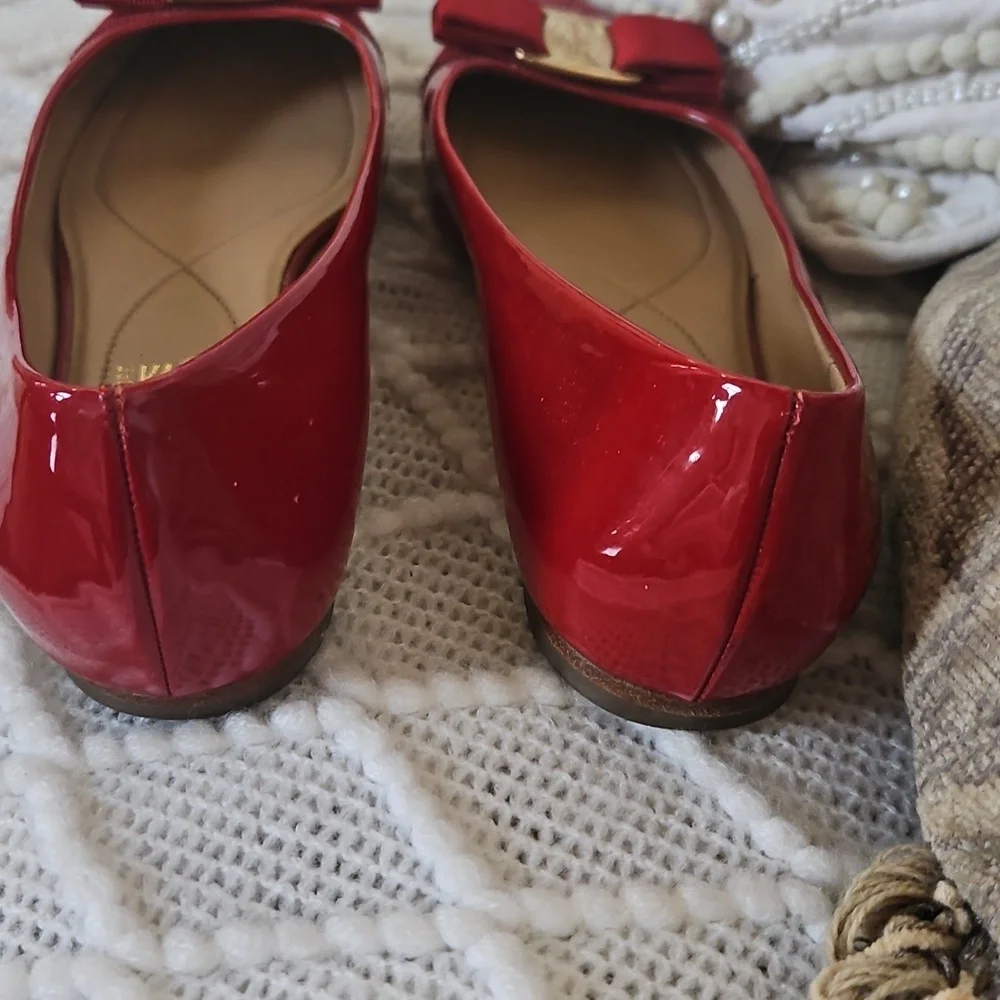 Salvatore Ferragamo Red Patent Leather Vara Bow Flats